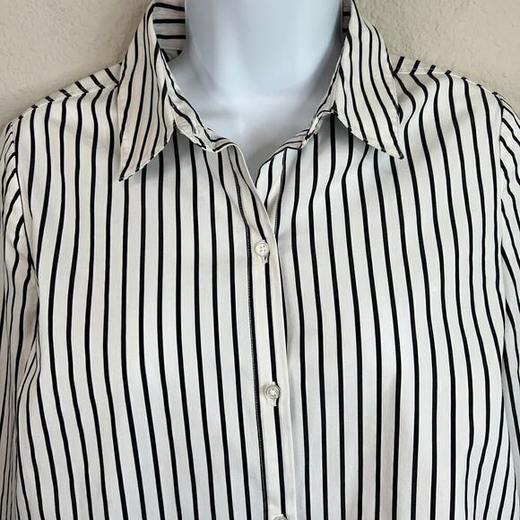 Melissa Nepton Nea Tunic Top Women's XS Gray Stripe Button Down Roll Tab Sleeve - Picture 5 of 7